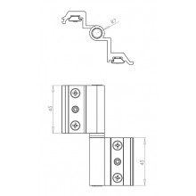 HINGE 1075  WHITE  CE  3rd LEAF  INOX PLATEN  INOX AXE  LEFT HAND