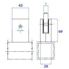 PINZA HUECA CUADRADA BASE PLANA 38.0130 ISA  E0085  INOX SATINADO AISI 316 69x43MM IN