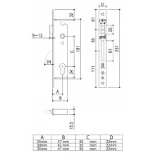 LOCK C 25mm WITH LATCH AND SWINGING LEVER