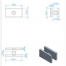 ESTABILIZADOR VIDRIO ANGULO 180 MC 200 H   tornillo  ANODIZADO PLATA VIDRIO 10 16MM MP