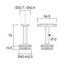 SOPORTE PASAMANOS FIJO 38.2092 IBR  X031 S1316 43  INOX BRILLO AISI 316 TUBO 43MM IN