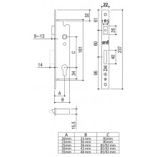 LOCK B 25mm WITH ROLLER AND SLIDING LEVER