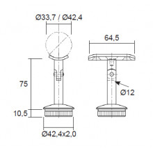 SOPORTE PASAMANOS ARTICULADO 38.2090 IBR  X030 S316 43  INOX BRILLO AISI 316 TUBO 43MM IN