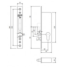 LOCK J 30mm WITH HOOK LEVER FOR SLIDING DOORS