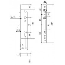LOCK E 25mm WITH LATCH AND HOOK LEVER