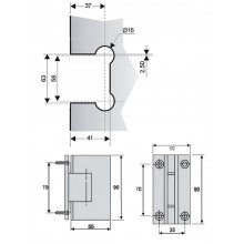 BISAGRA MAMPARA PARED VIDRIO B2000 IB INOX BRILLO TR