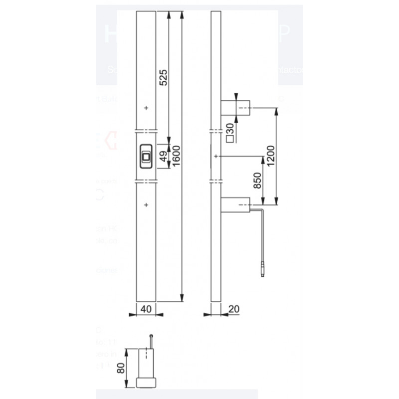 TIRADOR INOX RECTANGULAR 90 CON HUELLA DACTILAR E5726BC 11964340 1600MM HP, detalle 2