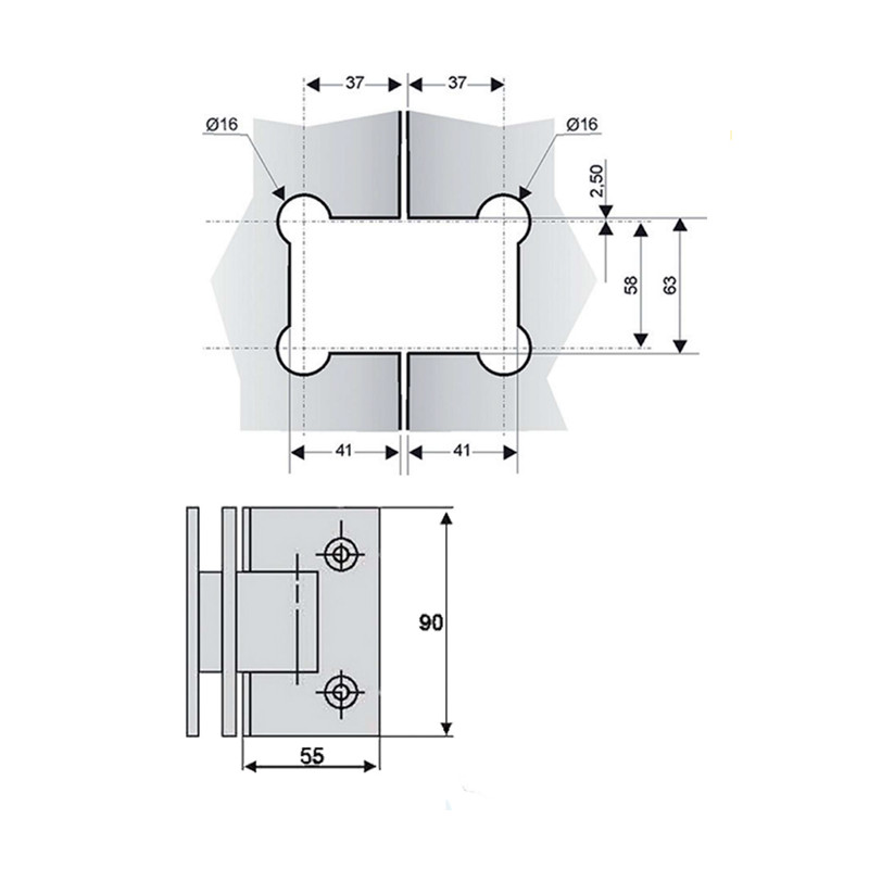 BISAGRA MAMPARA VIDRIO VIDRIO 90 B2001 IB INOX BRILLO TR - detalle 2