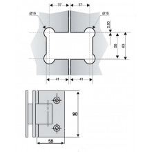 BISAGRA MAMPARA VIDRIO VIDRIO 90  B2001 IS INOX SATINADO TR
