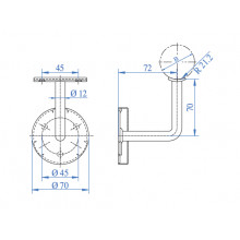 SOPORTE   EMBELLECEDOR PASAMANOS FIJO A PARED 38.2070 ISA  E0228  INOX SATINADO AISI 304 TUBO 42 2MM IN