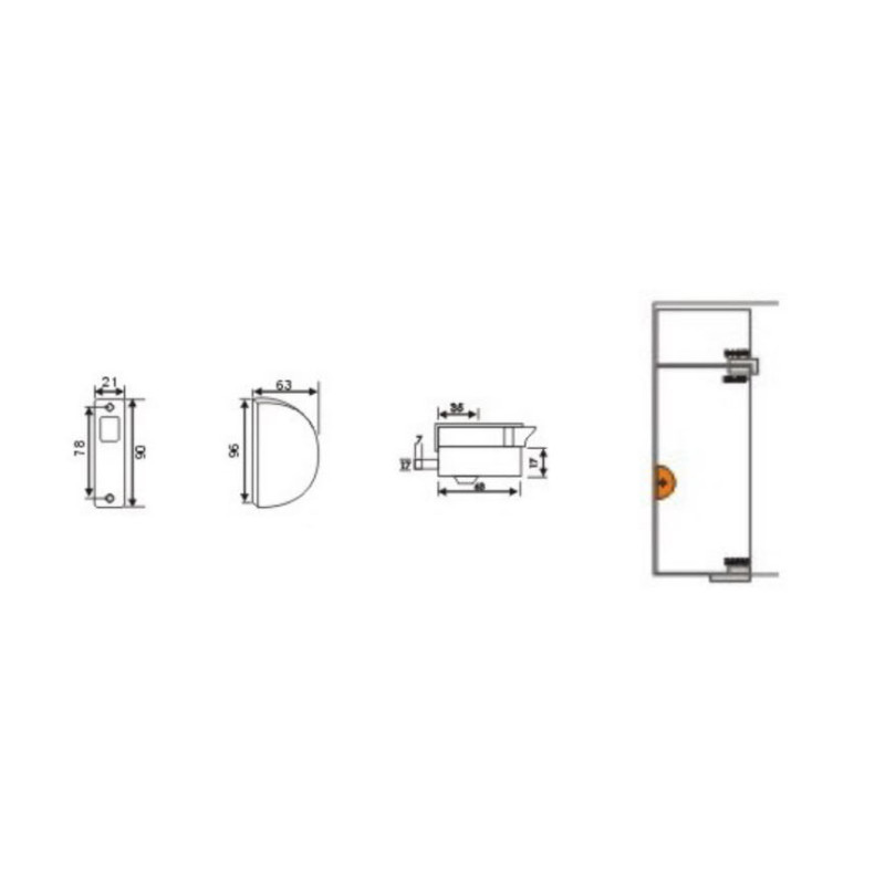 CERRAJA 08.1210.ISA 570A SIMPLE VIDRIO A PARED CON GANCHO INOX SATINADO CR - detalle 2