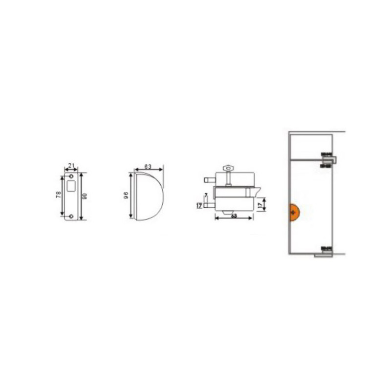 CERRAJA 08.1214.ISA 580A DOBLE VIDRIO A PARED CON GANCHO INOX SATINADO CR - detalle 2