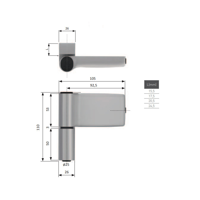 Bisagra puerta PVC Jocker M 901.SILVER.20.5A 20 5 plata, detalle 2