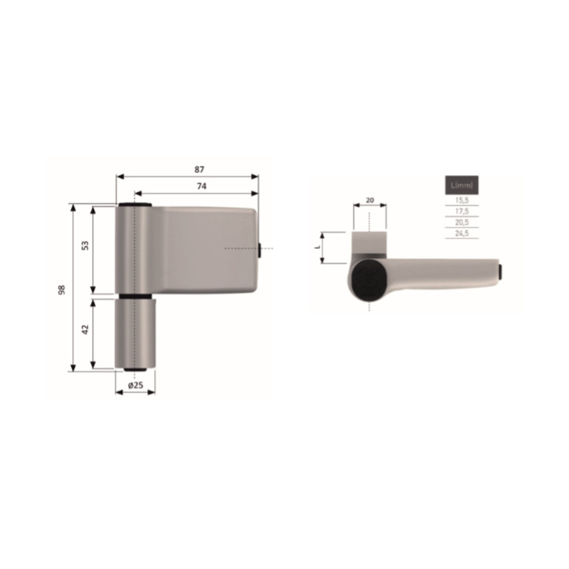 Bisagra puerta PVC Jocker Junior M 904.SILVER.17.5A 17 5 plata, detalle 2