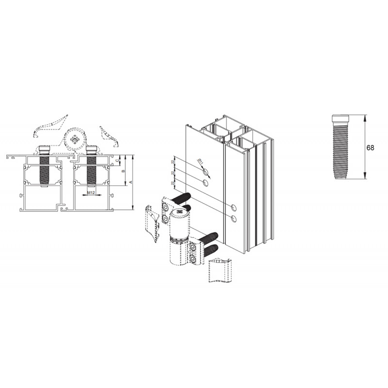 KIT FIJACION 8010.14 PARA BISAGRA NEW BIG 68MM PERFILES CON ROTURA MS, detalle 2