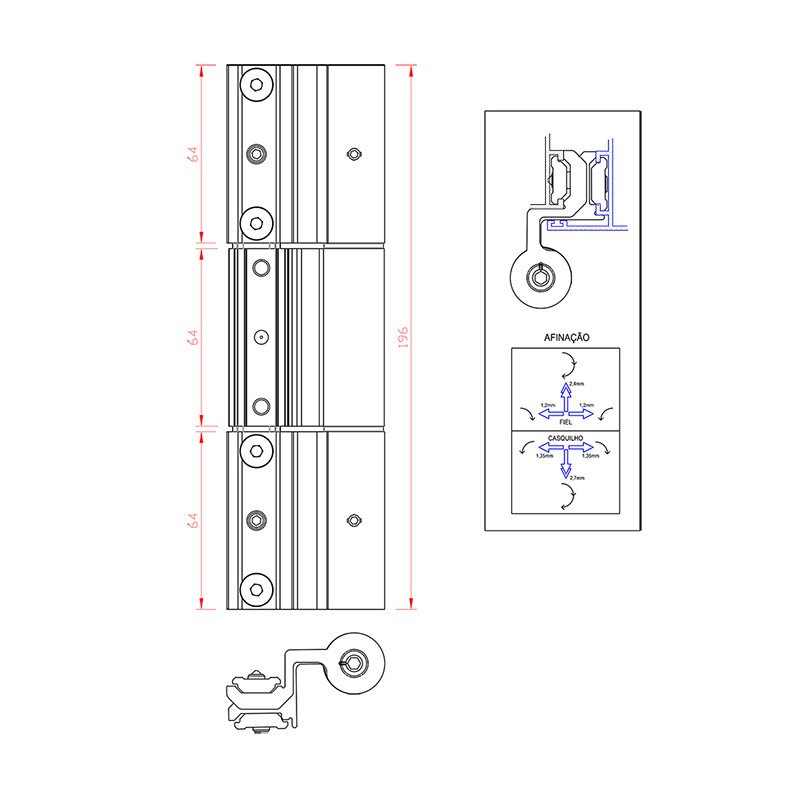 Bisagra PUERTA TRIPLE CE 7100 SPEC ANODIZADO INOX 160KG GN, detalle 2