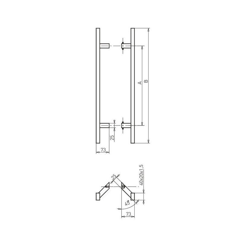 TIRADOR INOX RECTANGULAR 45 DOBLE 114PR130045 1300 1800MM MD - detalle 2