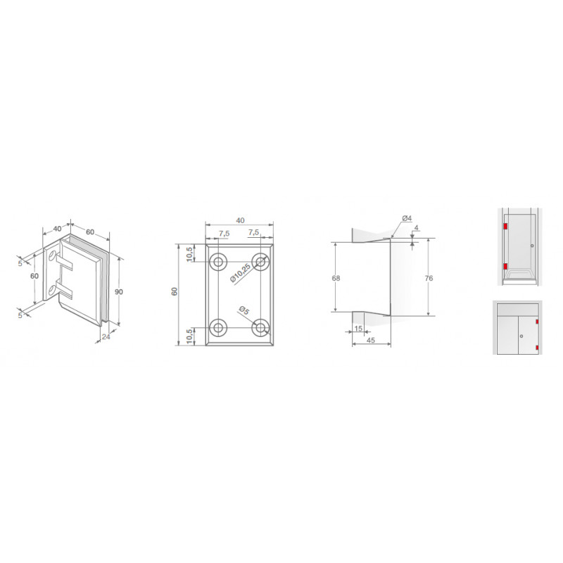 BISAGRA MAMPARA PARED VIDRIO BB CB CROMO TR - detalle 2