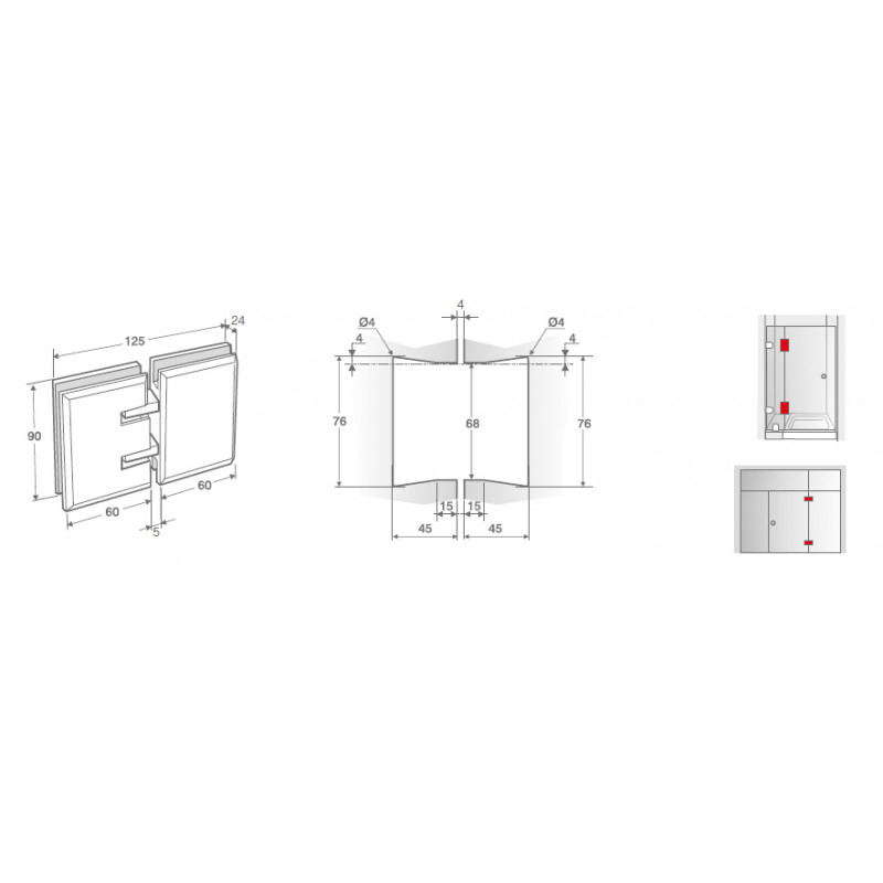 BISAGRA MAMPARA VIDRIO VIDRIO 180 26.0154 CRO BBD CB CROMO TR - detalle 2