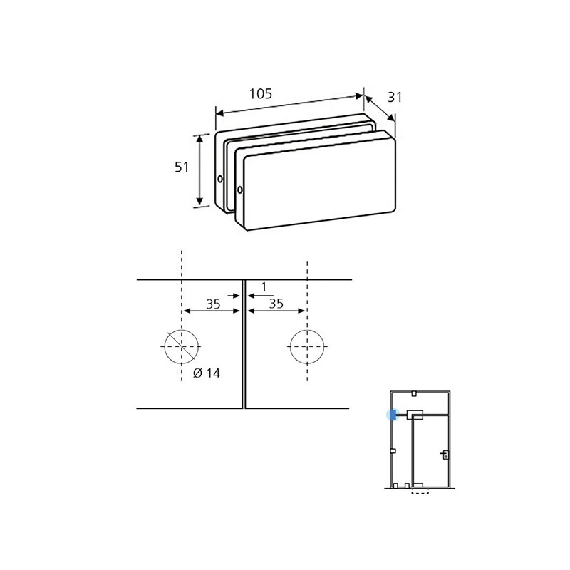 ANCLAJE 2 VIDRIOS A PARED ELEGANCE PF020 INOX BRILLO GD - detalle 2