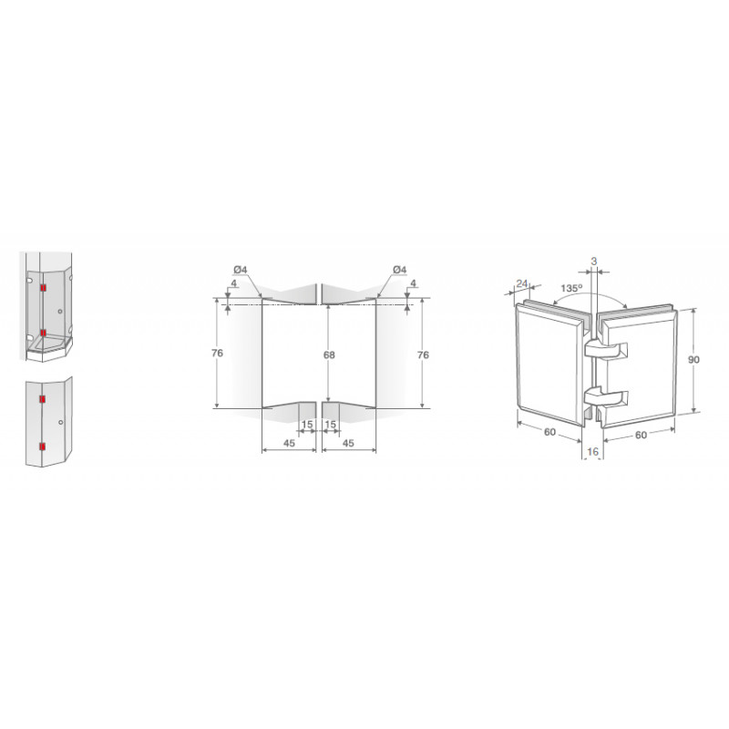 BISAGRA MAMPARA VIDRIO VIDRIO 135 26.0158 CRO BBD135 CB CROMO TR - detalle 2