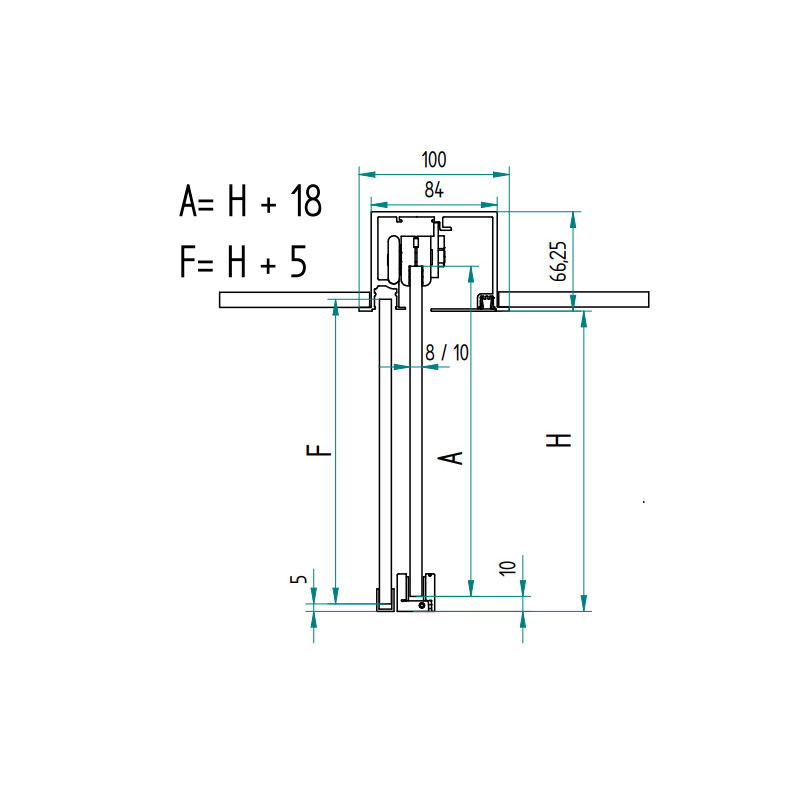 KIT CORREDERA FALSO TECHO SERIE GRECIA 2OCULTO90 ANODIZADO PLATA 90KG 2 METROS FRENO RN, detalle 2