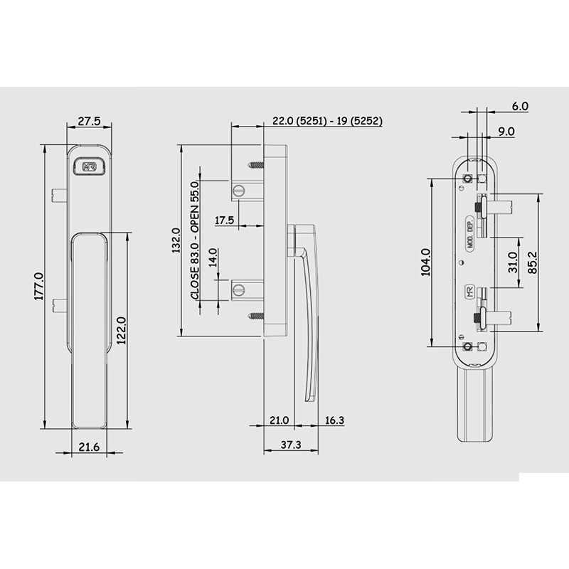 Cremona AP. EXT. PLANA CUADRO 5252 INOX 4 HOJAS C PERNIOS MR, detalle 2
