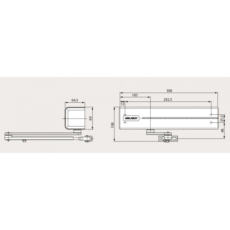 BRAZO CON RETENCION DCL192 BLANCO PARA CIERRAPUERTAS DC340 TS, detalle 2