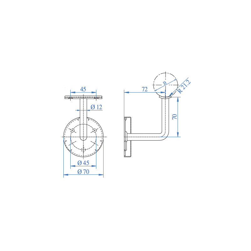 SOPORTE EMBELLECEDOR PASAMANOS FIJO A PARED 38.2072 IBR X0228316 43 INOX BRILLO AISI 316 TUBO 43MM IN - detalle 2