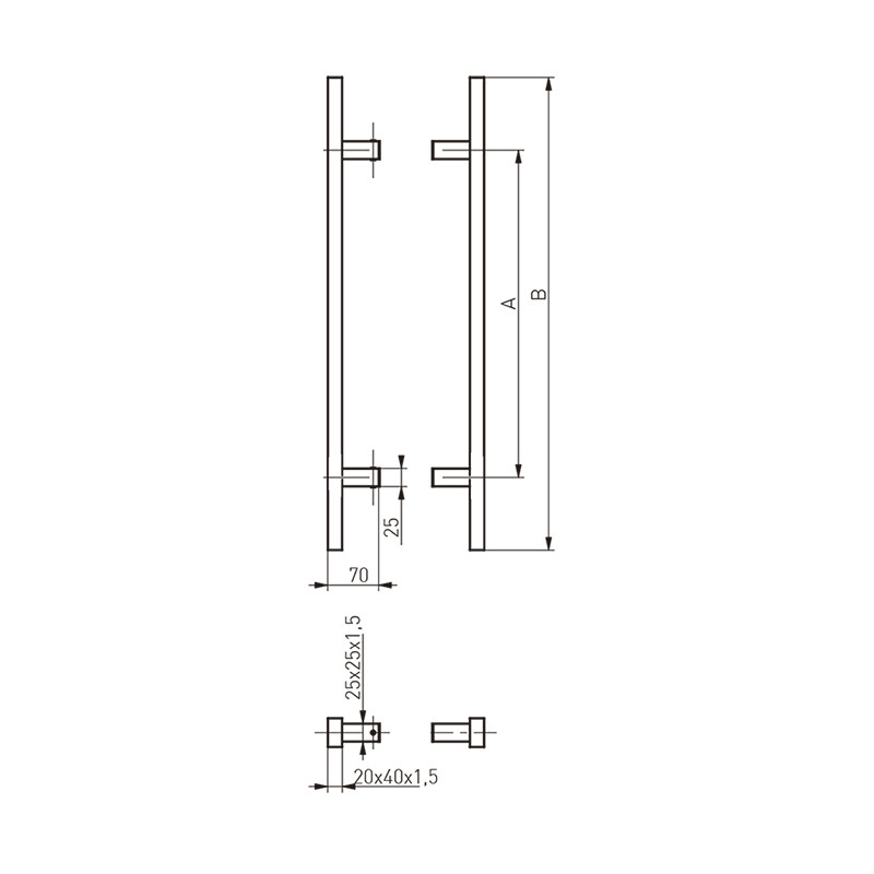 TIRADOR INOX RECTANGULAR 90 DOBLE 114PR30090 300 500MM MD - detalle 2