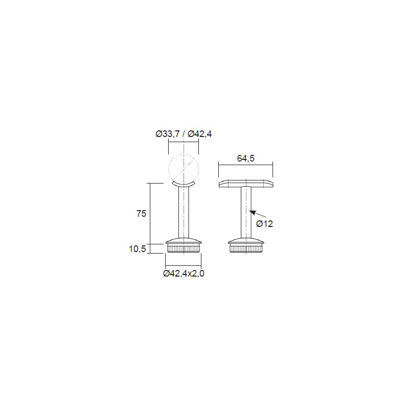 SOPORTE PASAMANOS FIJO 38.2092 ISA E031 S1 INOX SATINADO AISI 304 TUBO 42 4MM IN - detalle 2