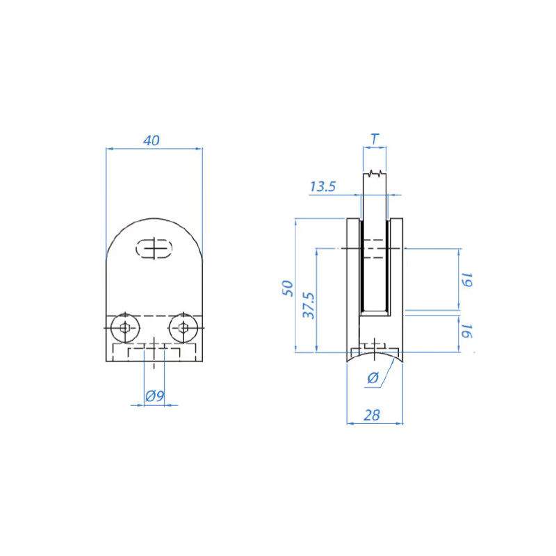 PINZA MACIZA REDONDA BASE CURVA 38.0026 ISA E1160042 INOX SATINADO AISI 304 50x40MM IN - detalle 2