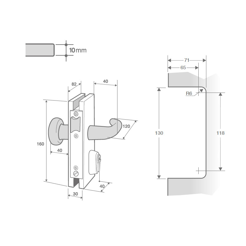 CERRADURA 08.2300 IBR IB1001 PICAPORTE Y PALANCA DESLIZANTE INOX BRILLO JUEGO MANILLAS F00020001 TR - detalle 2