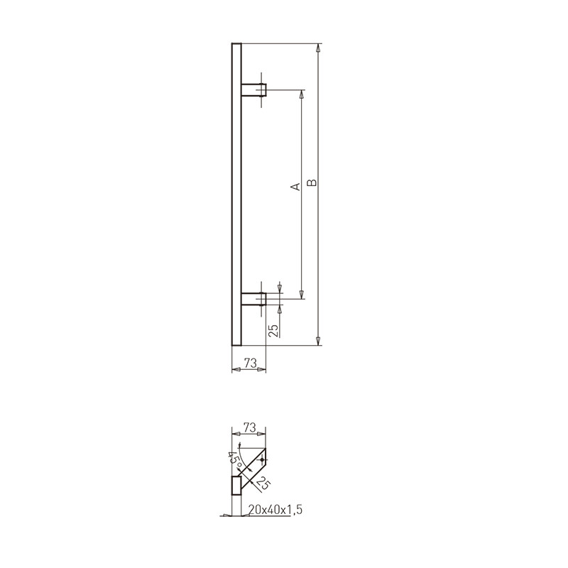 TIRADOR INOX RECTANGULAR 45 SIMPLE 104PR80045 600 800 MM MD - detalle 2