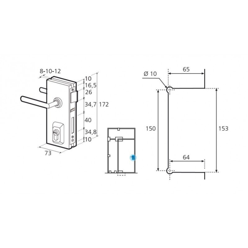 CERRADURA 08.3000 IBR G.0 PICAPORTE Y PALANCA DESLIZANTE INOX BRILLO JUEGO MANILLAS GD - detalle 2
