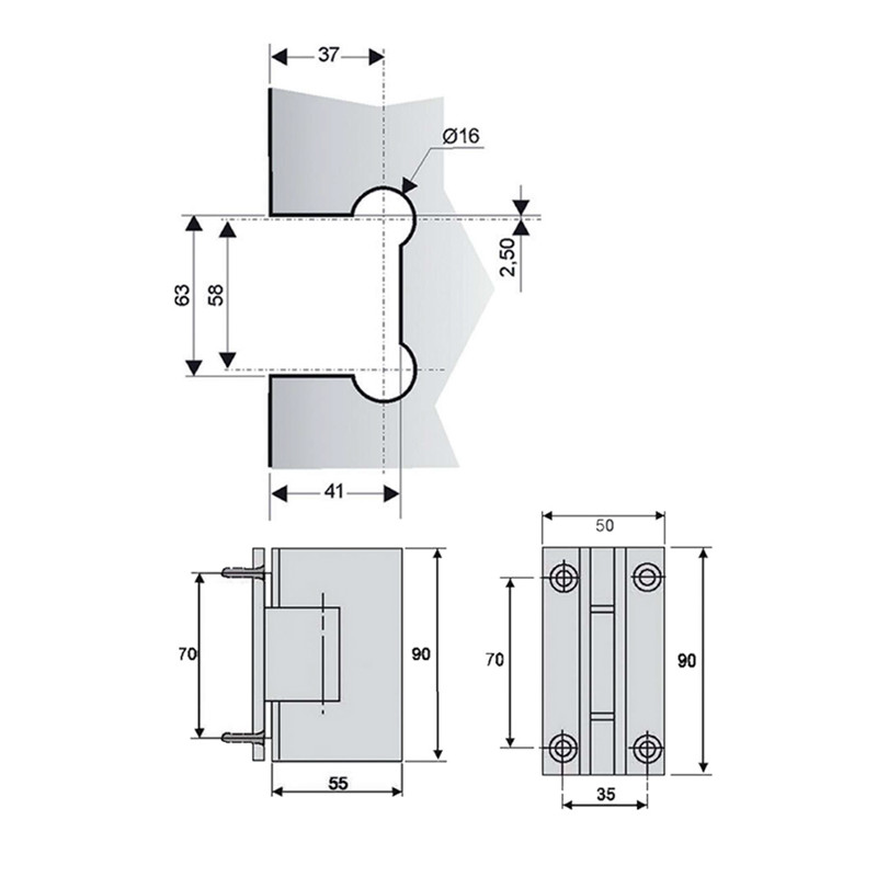 BISAGRA MAMPARA PARED VIDRIO B2000 IB INOX BRILLO TR - detalle 2