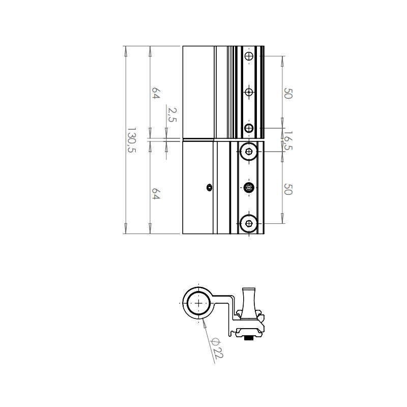 BISAGRA PUERTA CANAL 16 7100 NEGRA DERECHA GN - detalle 2