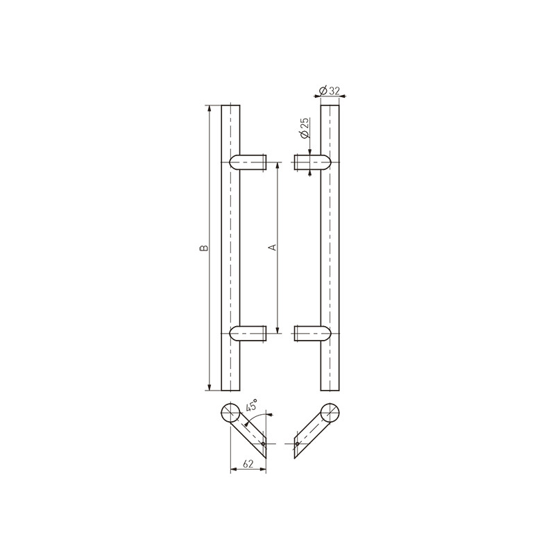 TIRADOR INOX REDONDO 45 SIMPLE 104.SS.1200.45 MD 1200 1400MM - detalle 2