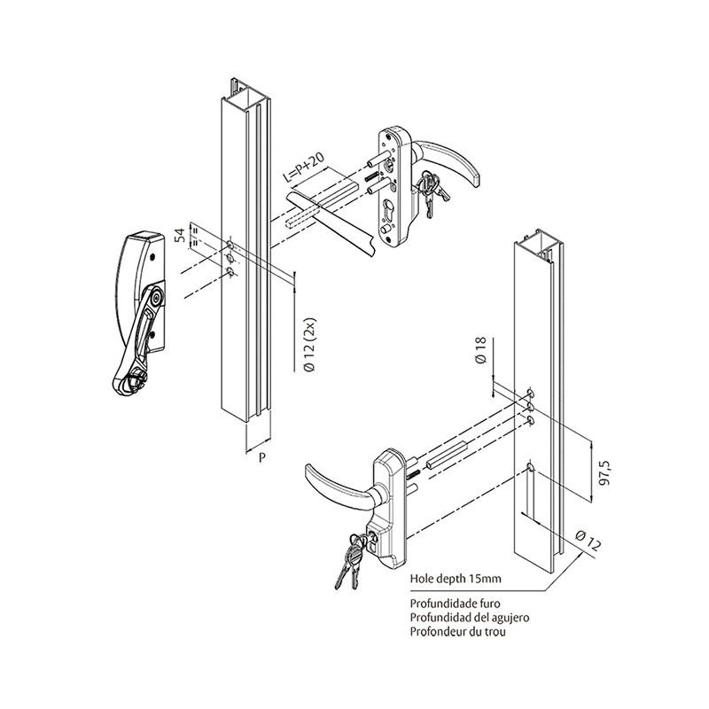MANILLA CON LLAVE ANTIPANICO H301 NEGRA MR - detalle 2