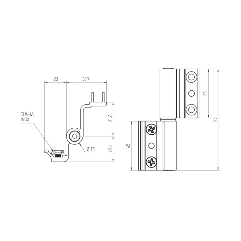 BISAGRA CANAL 16 D1044.6 NEGRA DB - detalle 2