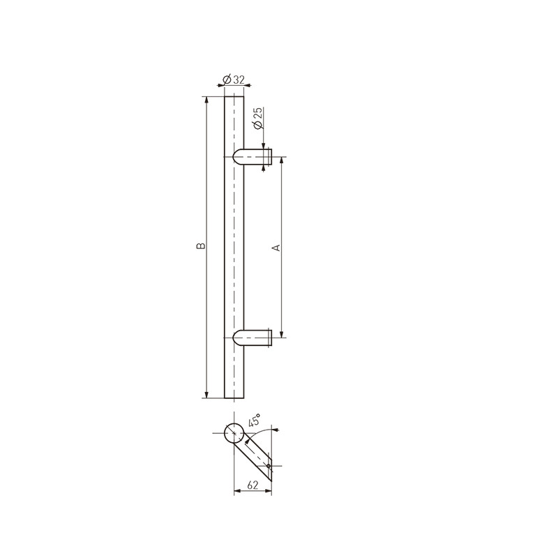 TIRADOR negro REDONDO 45 SIMPLE 104SS.600800.45.9005 600 800MM MD - detalle 2