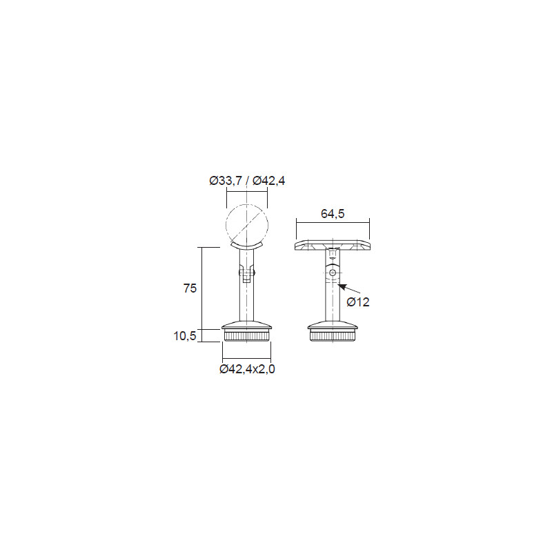 SOPORTE PASAMANOS ARTICULADO 38.2090 ISA E030 S INOX SATINADO AISI 304 TUBO 42 4MM IN - detalle 2