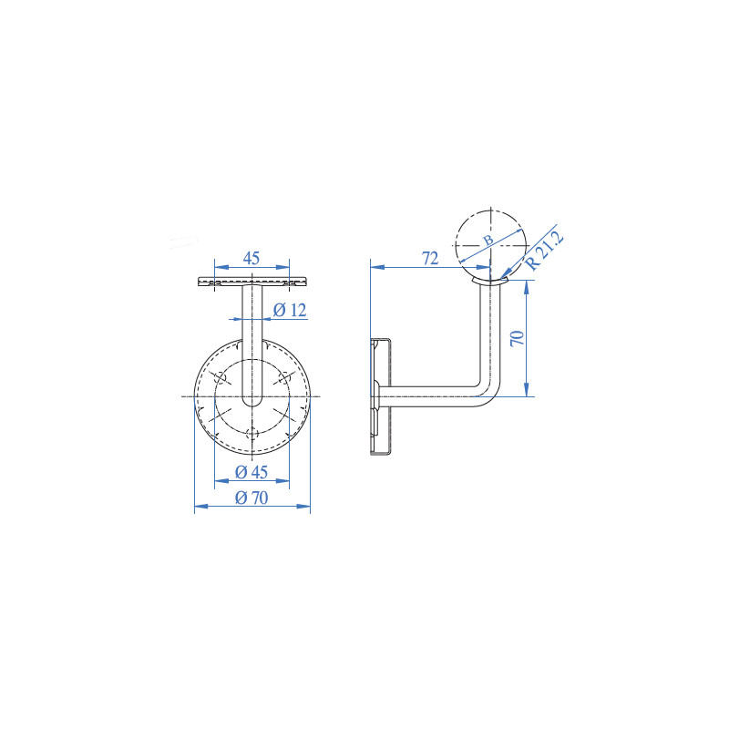 SOPORTE EMBELLECEDOR PASAMANOS ARTICULADO A PARED 38.2074 ISA E02283 INOX SATINADO AISI 304 TUBO 42 2MM IN - detalle 2